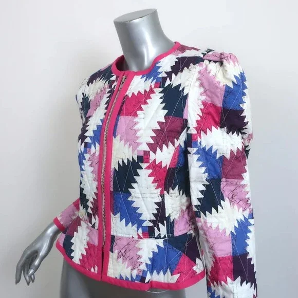 Isabel Marant Etoile Quilted Patchwork Jacket Hafileal Pink/Multi Size 38 NEW - Picture 2 of 7